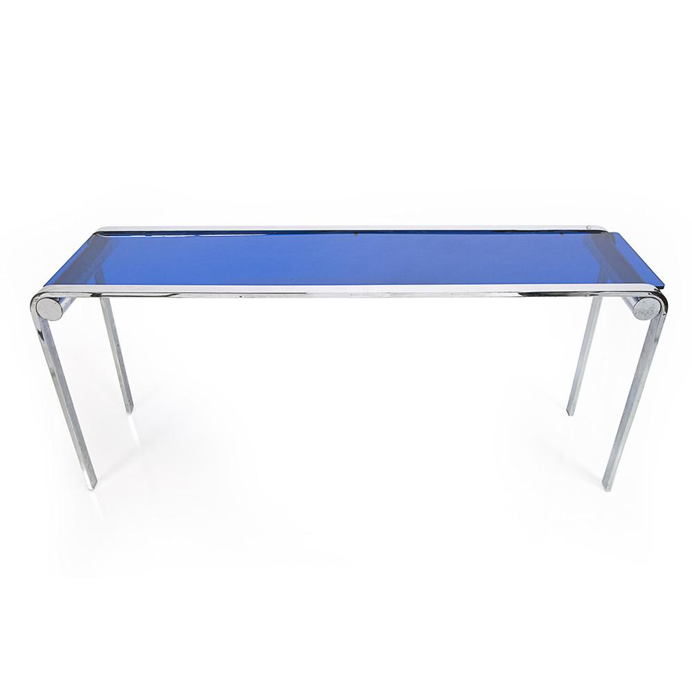Blue Glass & Chrome Console Table
