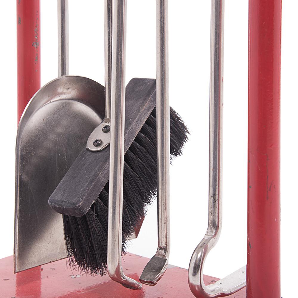 Red Metal Fireplace Tools Set