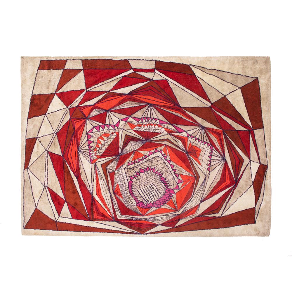 Red Geometric Spirals Rug