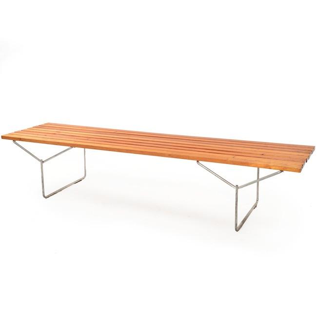 Slat Bench with Y Rod Base - Natural Wood