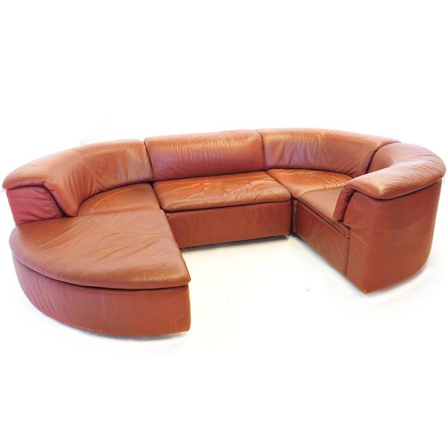 Camel Brown Leather Sectional Pit Sofa