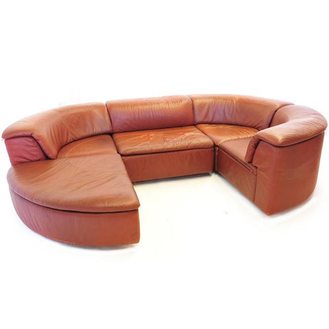 Camel Brown Leather Sectional Pit Sofa