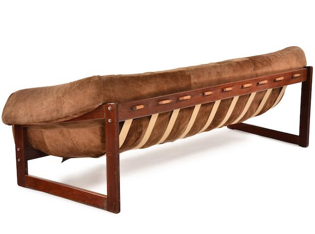 Wood & Brown Suede Peg Sofa