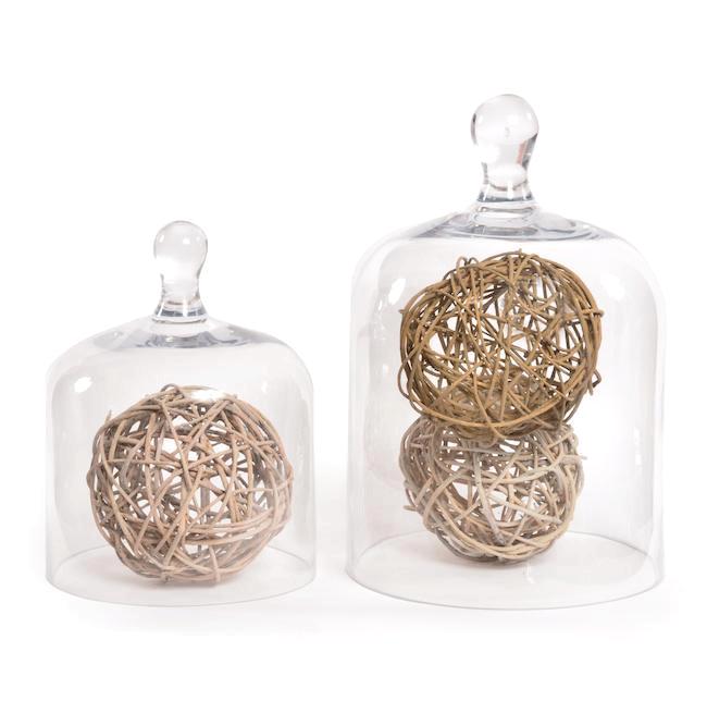 Wood Glass Cloche with Round Wicker Balls (A+D)