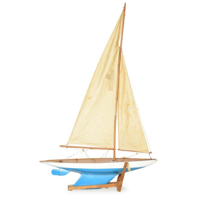 Blue and Cream Model Sailboat (A+D)