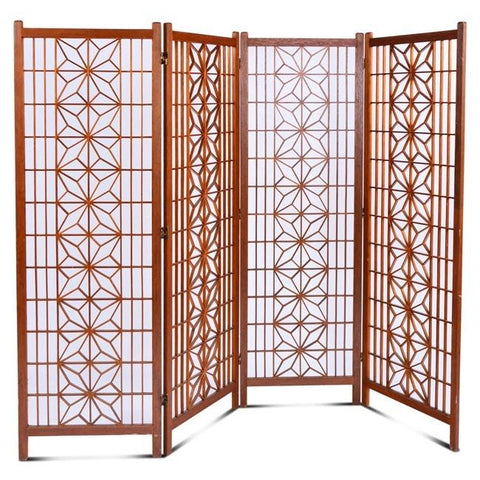 Wood Four - Panel Flower Screen
