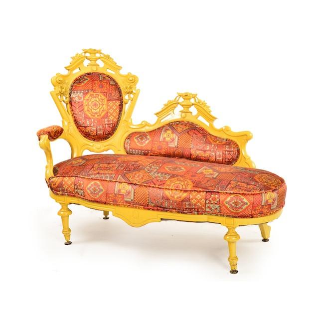 Victorian Chaise - Yellow and Orange Pattern Fabric