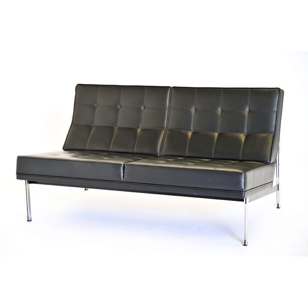 Modernica Black Leather Armless Split Rail Loveseat