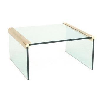 Glass Waterfall Coffee Table w Brass Corners