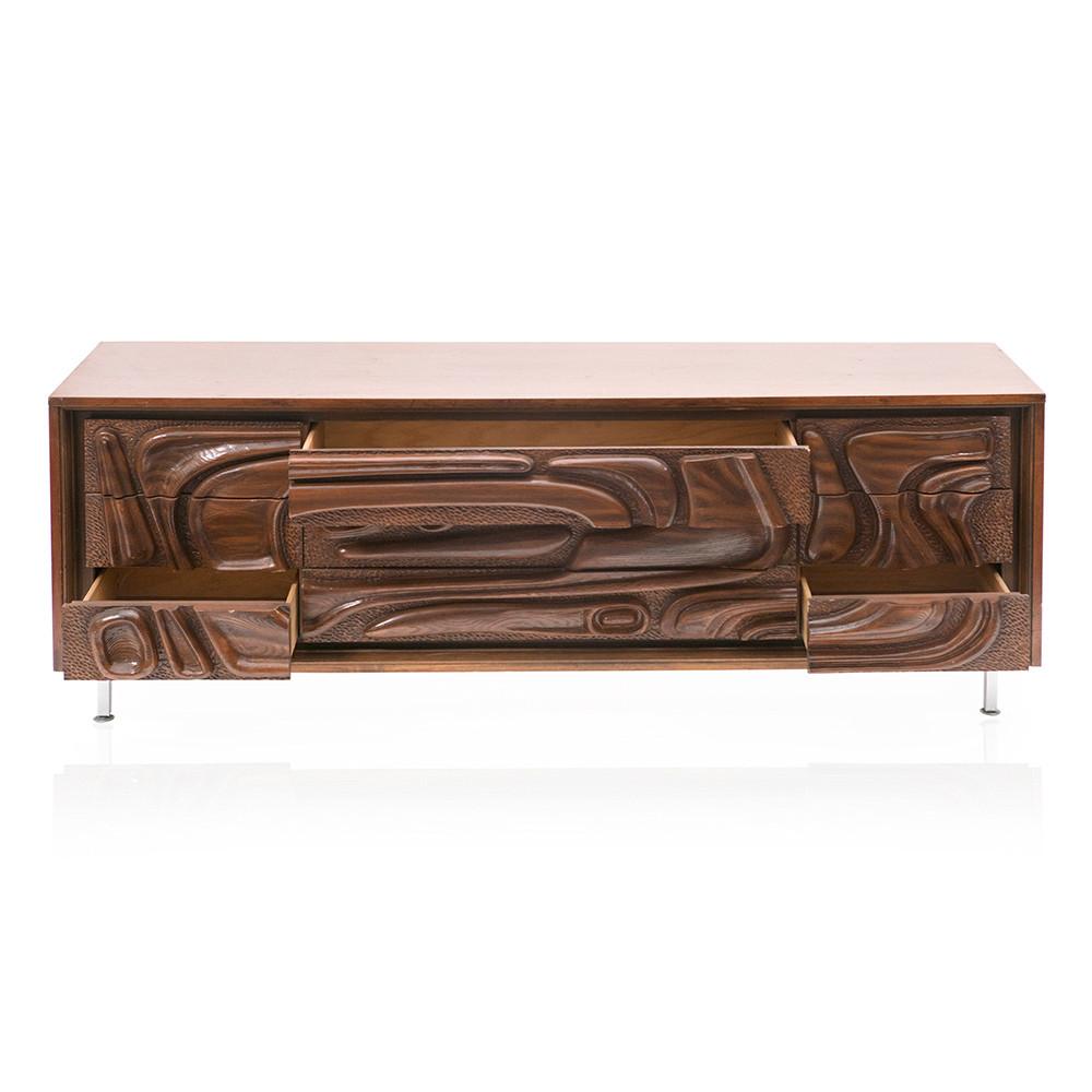 Wood Dark Walnut Abstract Credenza