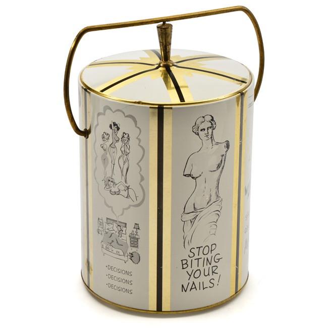 White + Gold Comic Strip Ice Bucket w Lid
