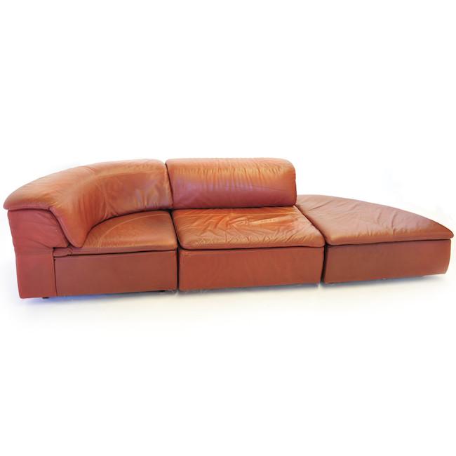 Camel Brown Leather Sectional Pit Sofa