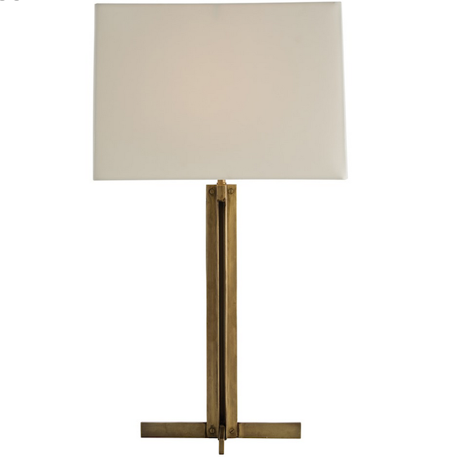 Brass Pole Table Lamp w Square Shade