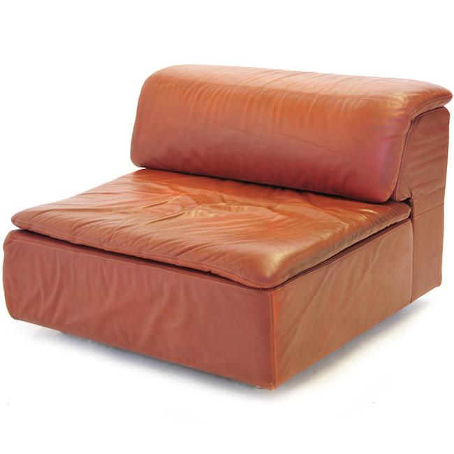 Camel Brown Leather Sectional Pit Sofa
