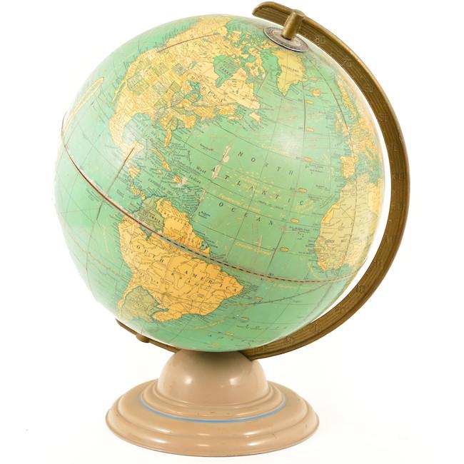 Green Aqua Tan Table Globe On Round Base