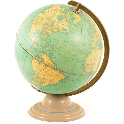 Green Aqua Tan Table Globe On Round Base