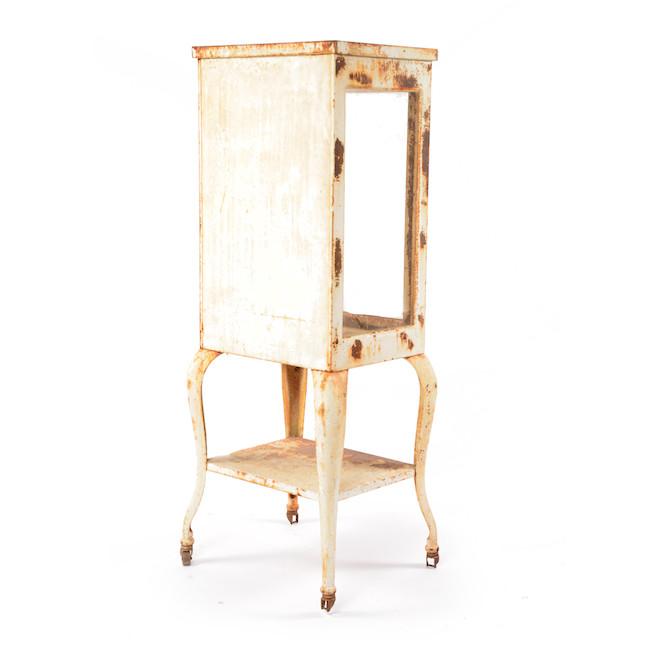Rusted White Metal Rolling Cabinet
