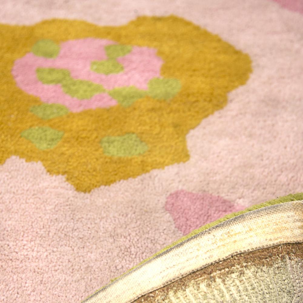 Large Pink & Green Flower Power Vintage Rug