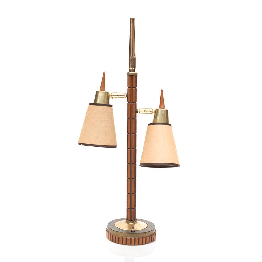 Wood and Brass Double Table Lamp