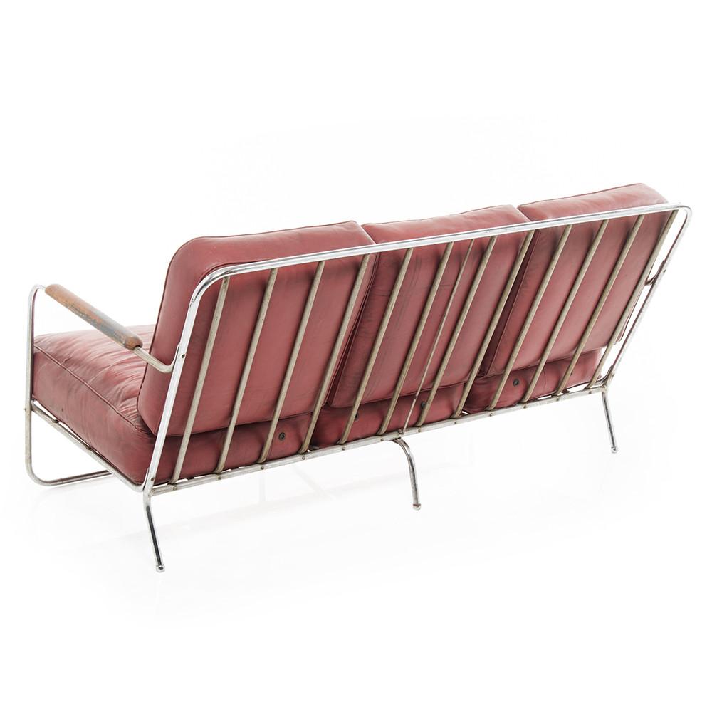 Distressed Deco Couch - Red with Silver Frame