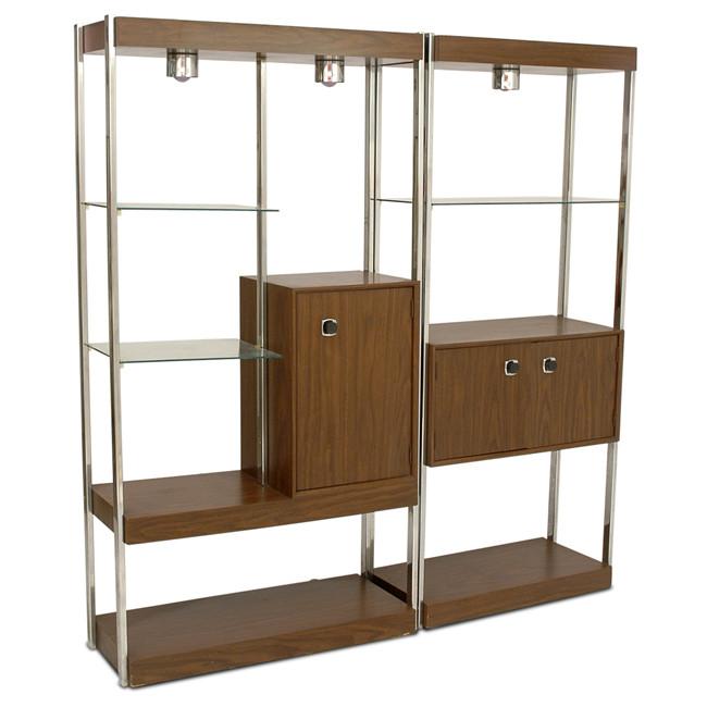 Wood and Chrome Wide Bookshelf Wall Unit