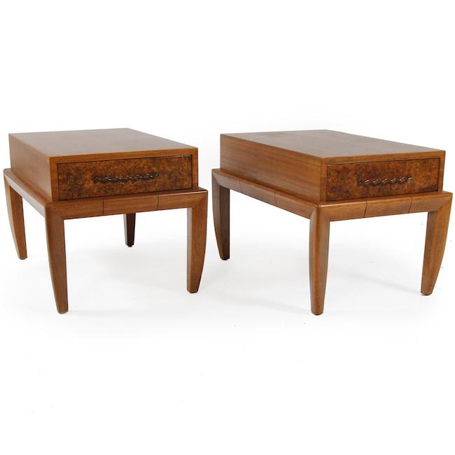 Wood Vintage Side Table with Burl Single Drawer