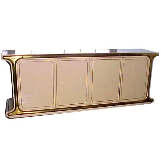 Cream Lacquer and Brass Credenza