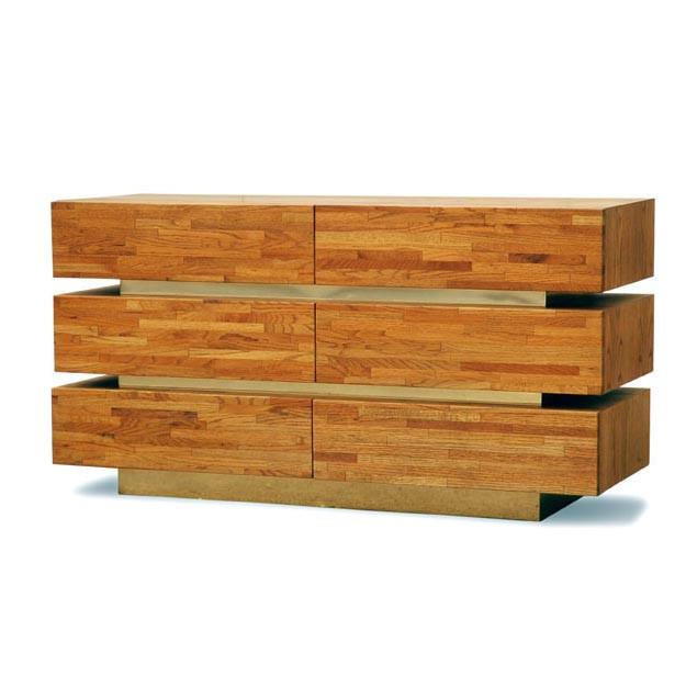 Wood & Brass Wide Vintage Dresser