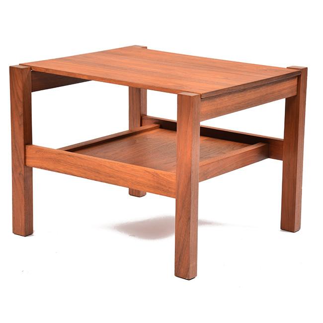 Walnut Rail Glass Top Side Table
