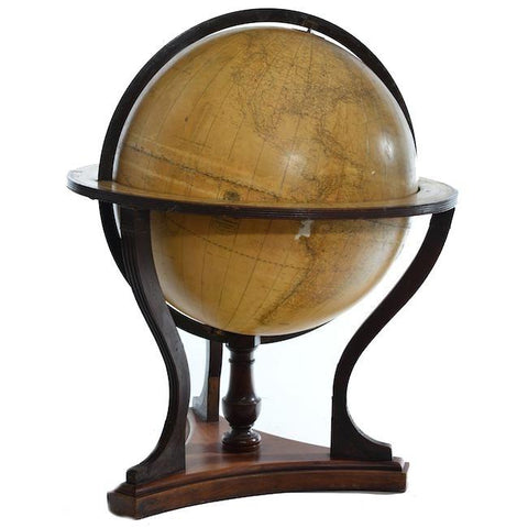 Large Brown Globe on Dark Wood Stand