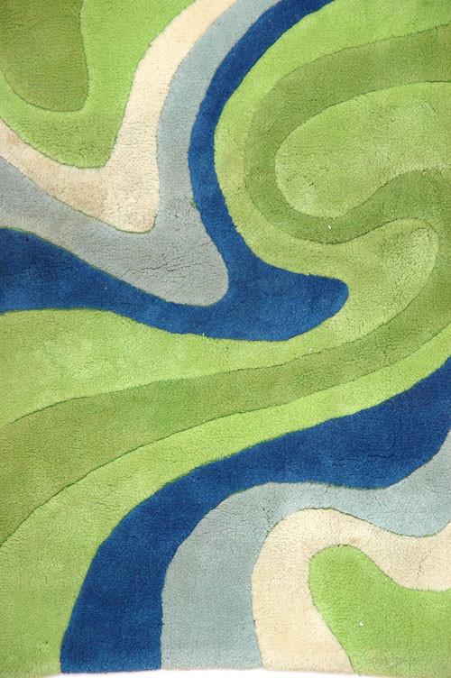 Green Blue Cream Waves Rug