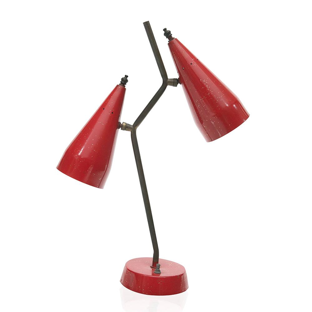 Red and Brass Cone Table Lamp