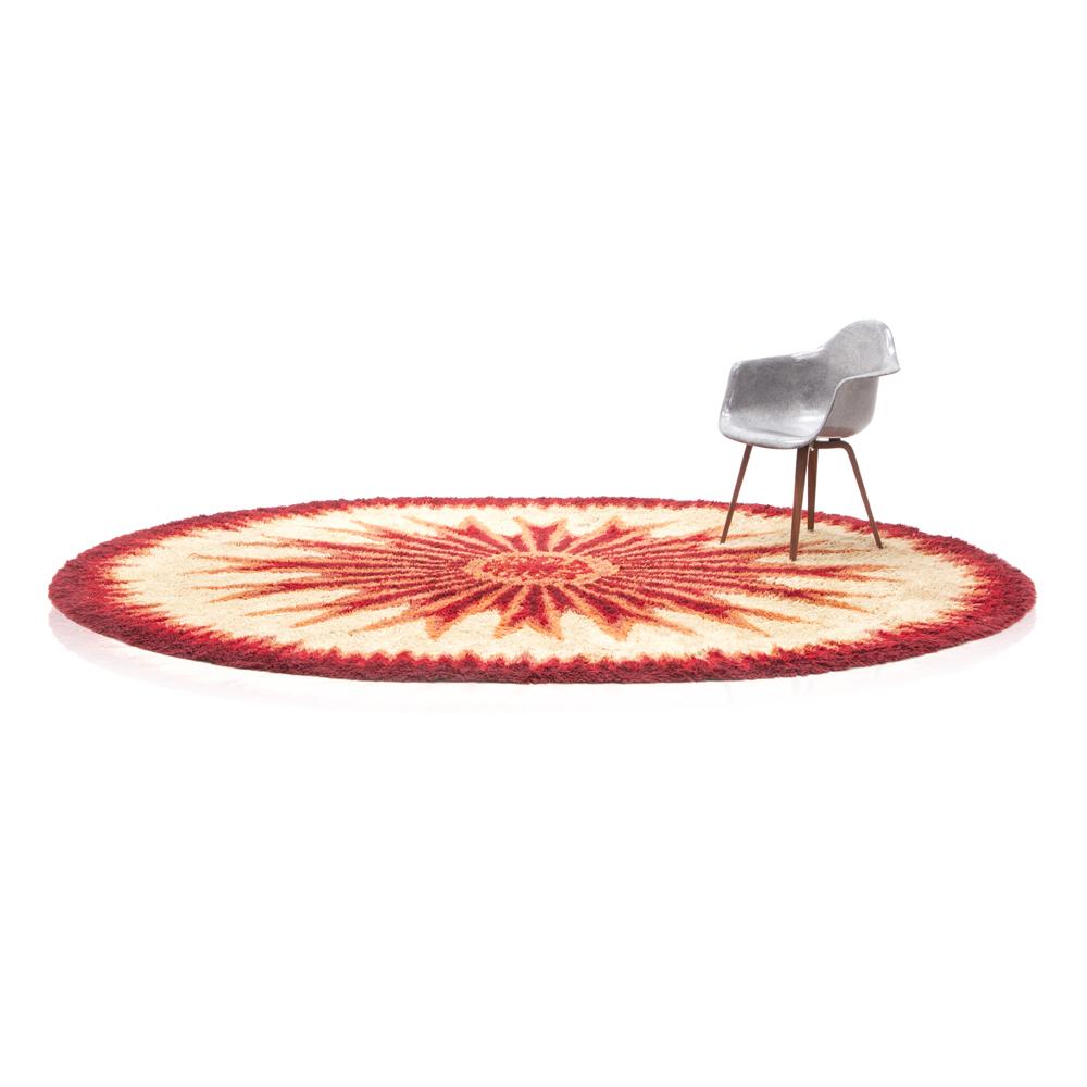 Red and Cream Sunburst  Rug