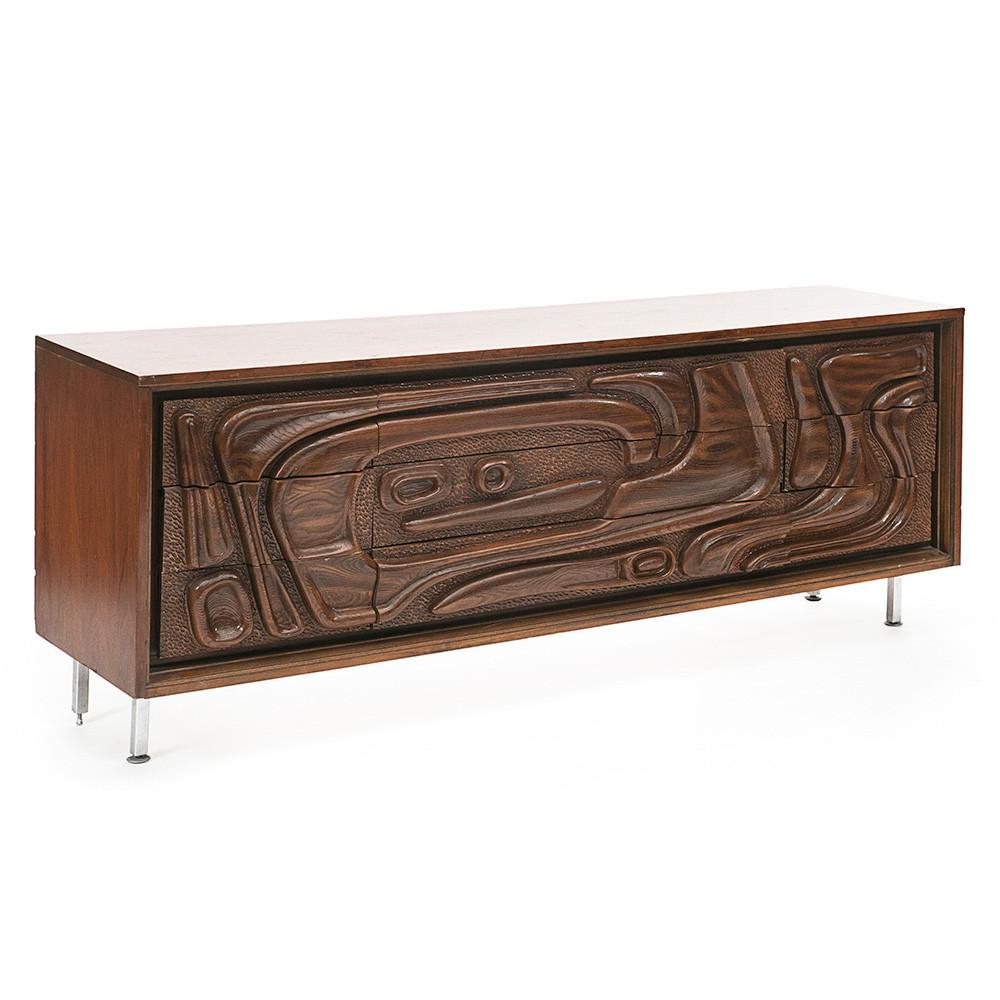 Wood Dark Walnut Abstract Credenza