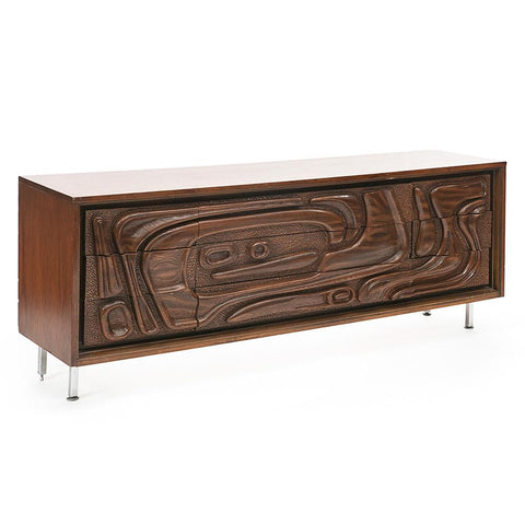 Wood Dark Walnut Abstract Credenza