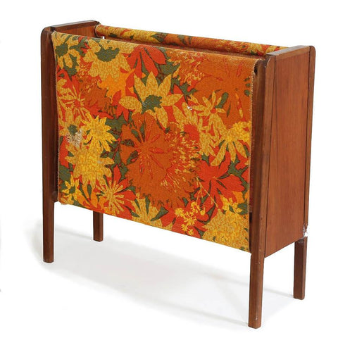 Orange & Wood Upholstered Magazine Rack