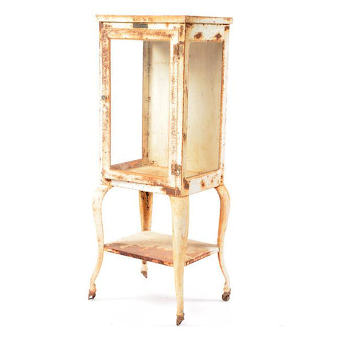 Rusted White Metal Rolling Cabinet