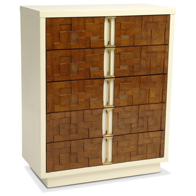 Cream & Woodblock Tallboy Dresser