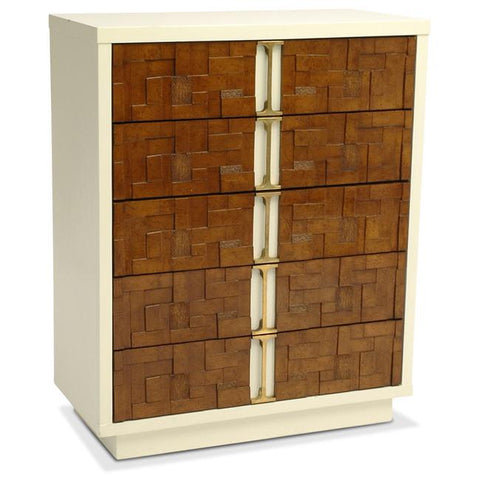 Cream & Woodblock Tallboy Dresser