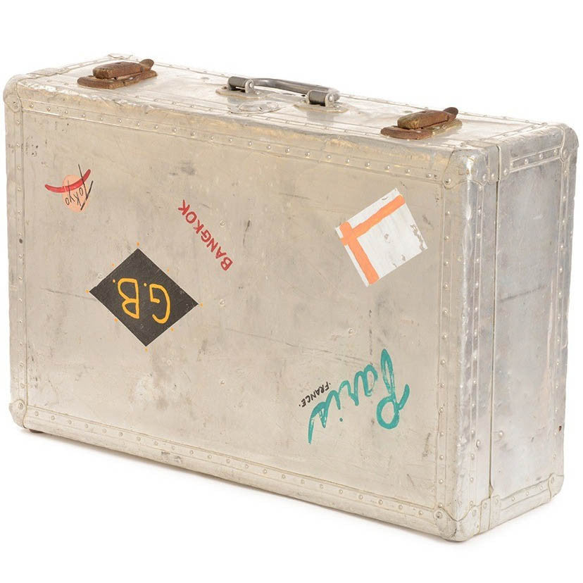 Metal Travel Trunk with Country Stamps - Vintage