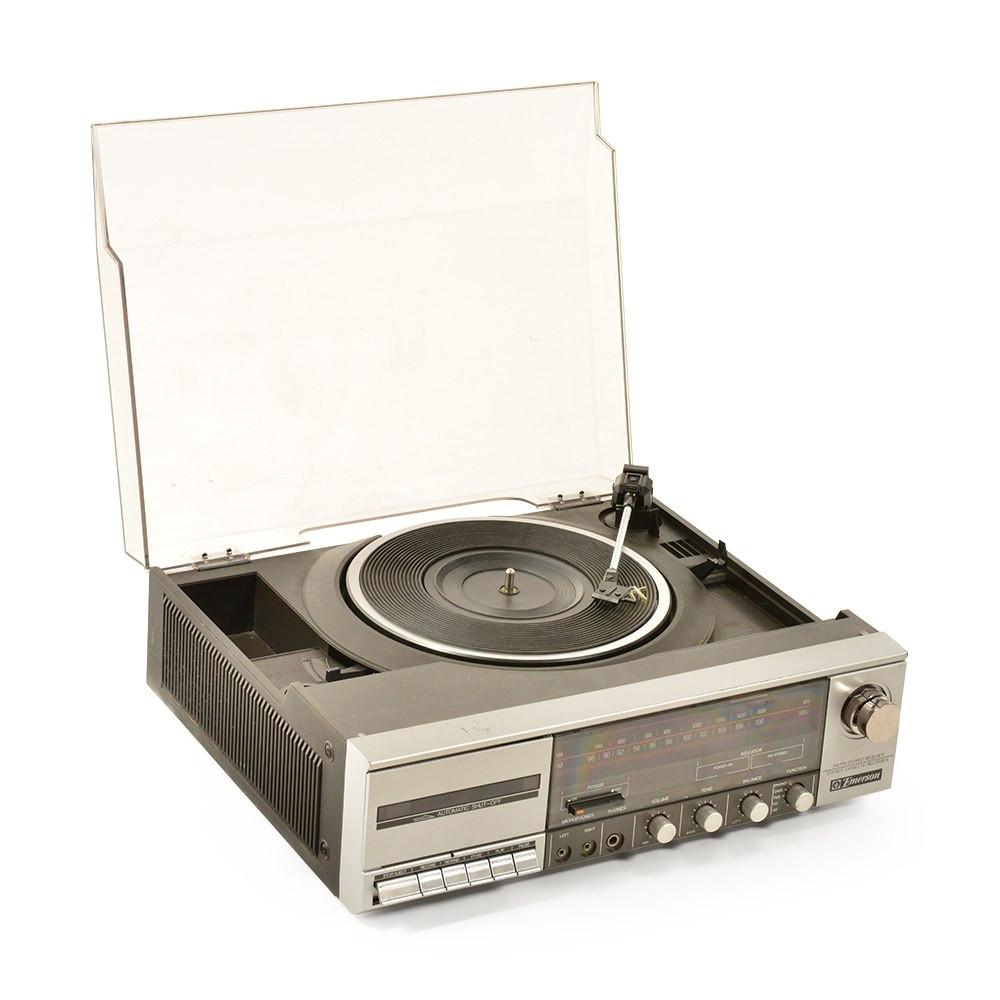Emerson Silver Turntable with Clear Plexi Lid