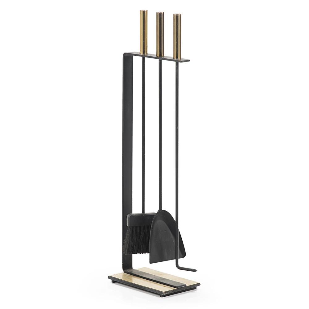 Black + Brass Fireplace Tools Set