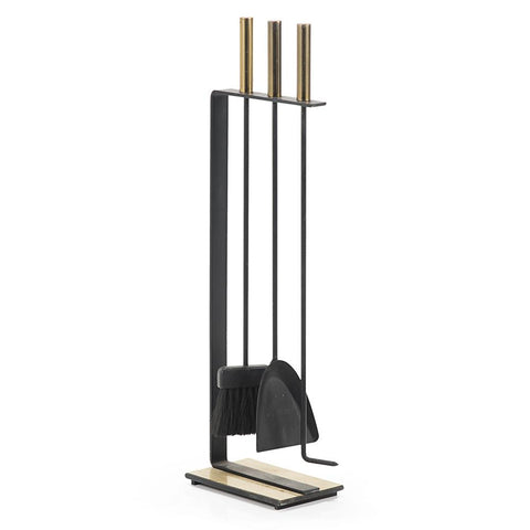 Black + Brass Fireplace Tools Set