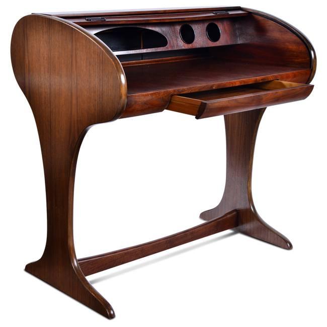 Small Walnut Tambour Rolltop Desk