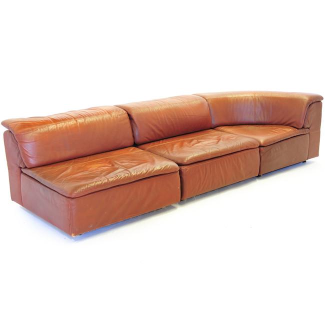 Camel Brown Leather Sectional Pit Sofa