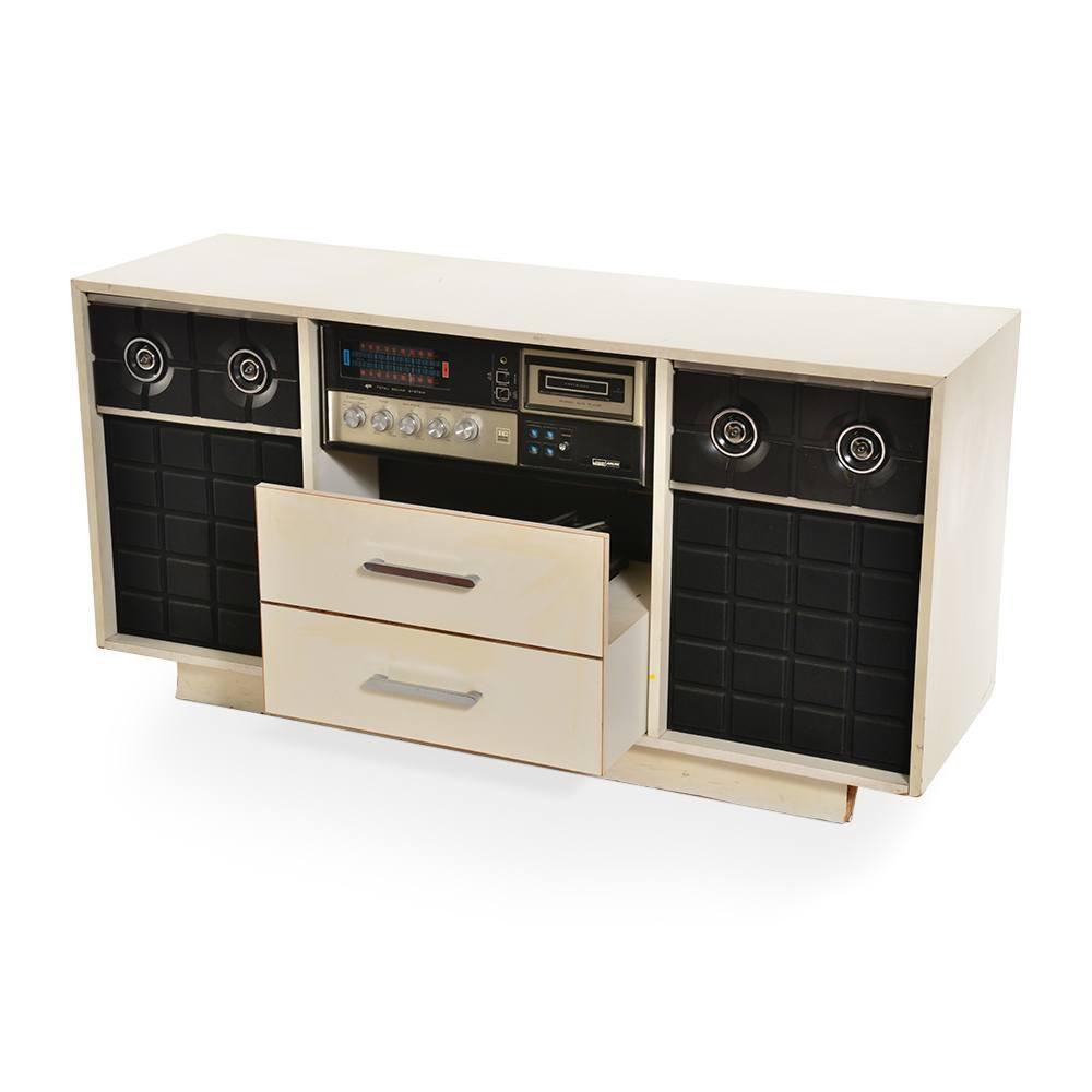 White and Black Stereo Console Credenza