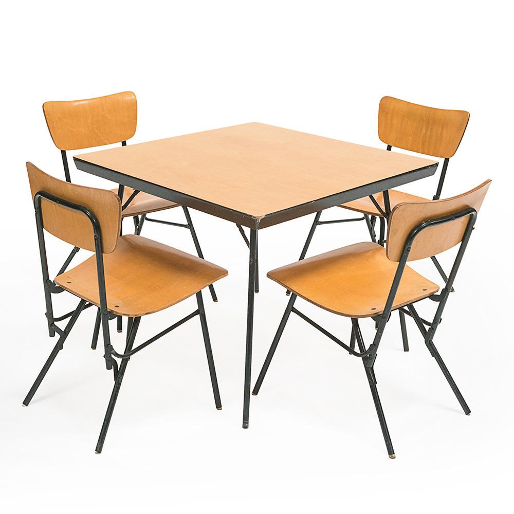 Tan Folding Card Table and Chairs