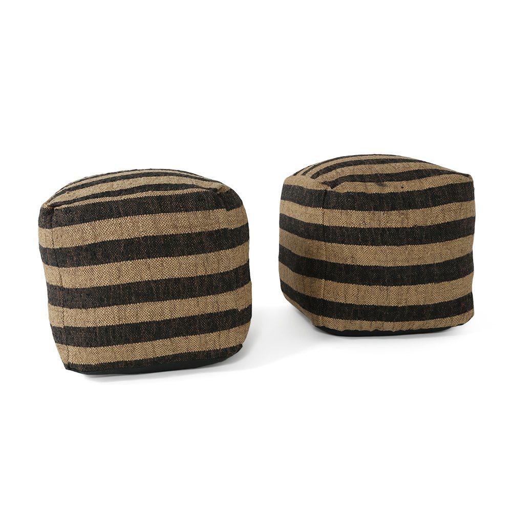 Black + Tan Striped Burlap Pouf