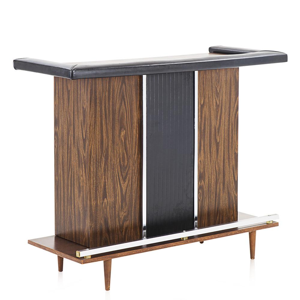 Black Vinyl and Wood Mid Century Bar