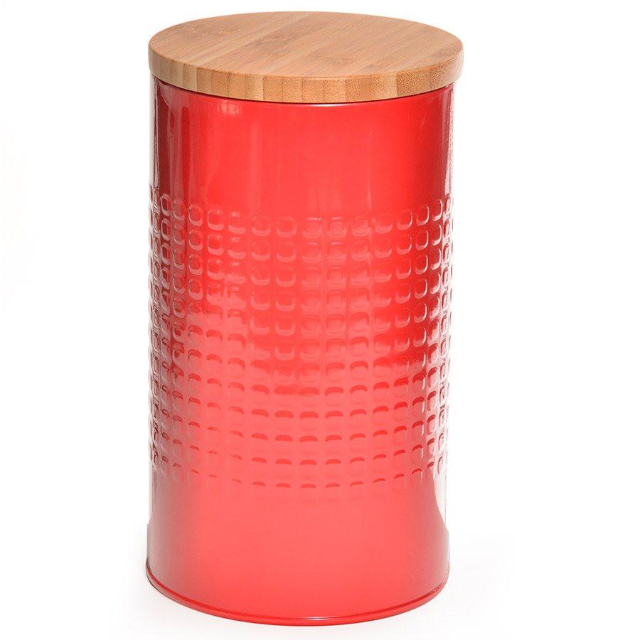 Set of 3 Red Cylinder Kitchen Jars w Wood Lids